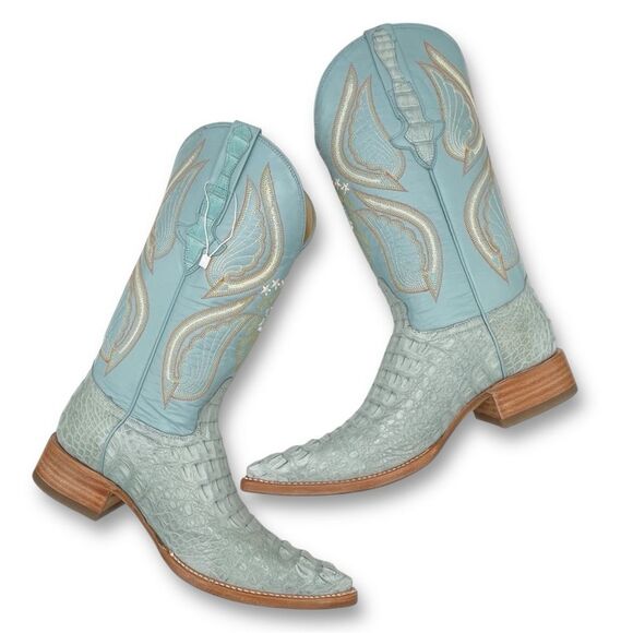 NWT El General Caiman Cowboy Boots Light Blue Leather US Size 9 MX 26 Rodeo Boho - Picture 7 of 16